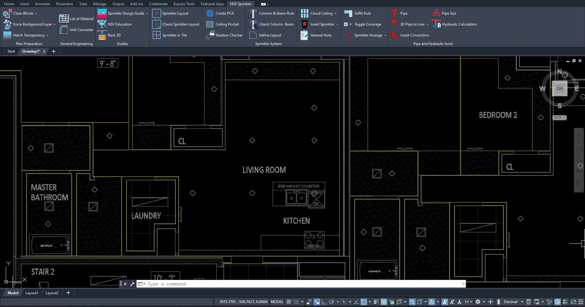 Before NFPA 13 Layout - Manual Sprinkler Placement